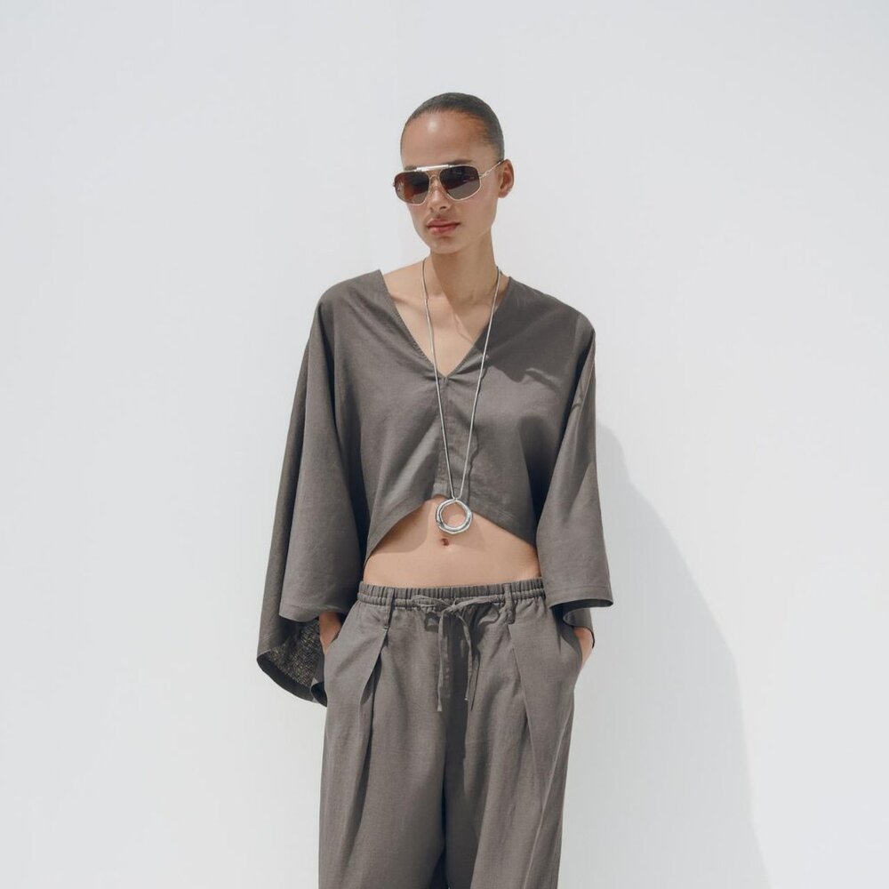 ZARA - ASYMMETRIC CAPE KIMONO - Dark Gray